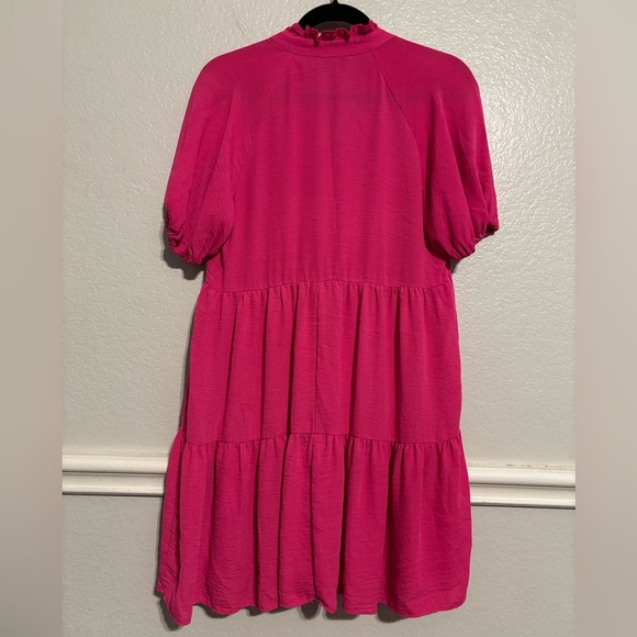 Cece tiered ruffle mini  V-Neck Dress in bright rose - Picture 3 of 5